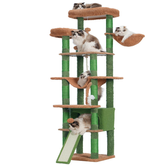 Heybly Tall Cat Tree,78 inch Multi-Level Cat Tower for Indoor Cats,2 Widened Plush Perches Cat Condo with Scratching Board and Big Caves HCT033CA