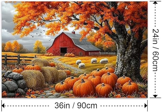 Yesad Fall Scenery Canvas Wall Art, Thanksgiving Pumpkin Autumn Landscape Poster, Autumn Farmhouse Wall Art Pumpkin Canvas Painting Picture Home Wall Décor (Unframed, 36”x24”, Fall Art1)