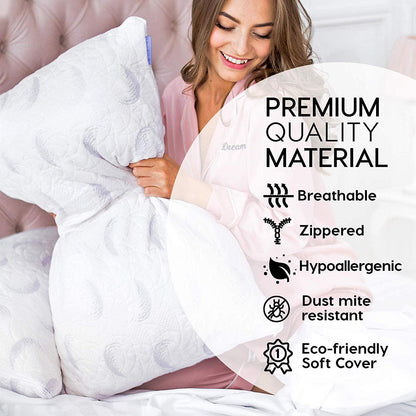 pillowLY Shredded Memory Foam Pillow For Neck Support & Pain Relief - 2 Comfort Zones (Soft & Firm) Adjustable for Stomach Back & Side Sleepers, Best Orthopedic Sleeping Pillow - Bamboo Cover