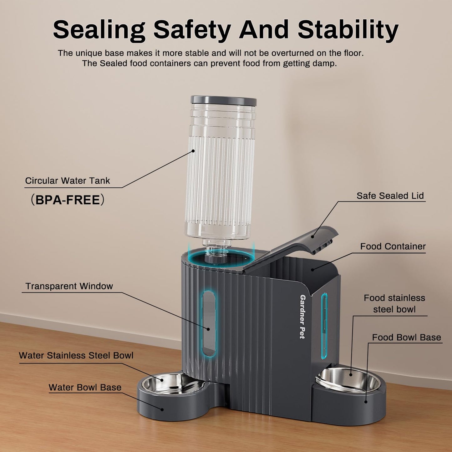 Gardner Pet Automatic Gravity Cat Food Feeder and Water Dispenser Stainless Steel Two-in-One Set Large Capacity Dispenser for Pets Dogs, Puppies, Kittens, Rabbits