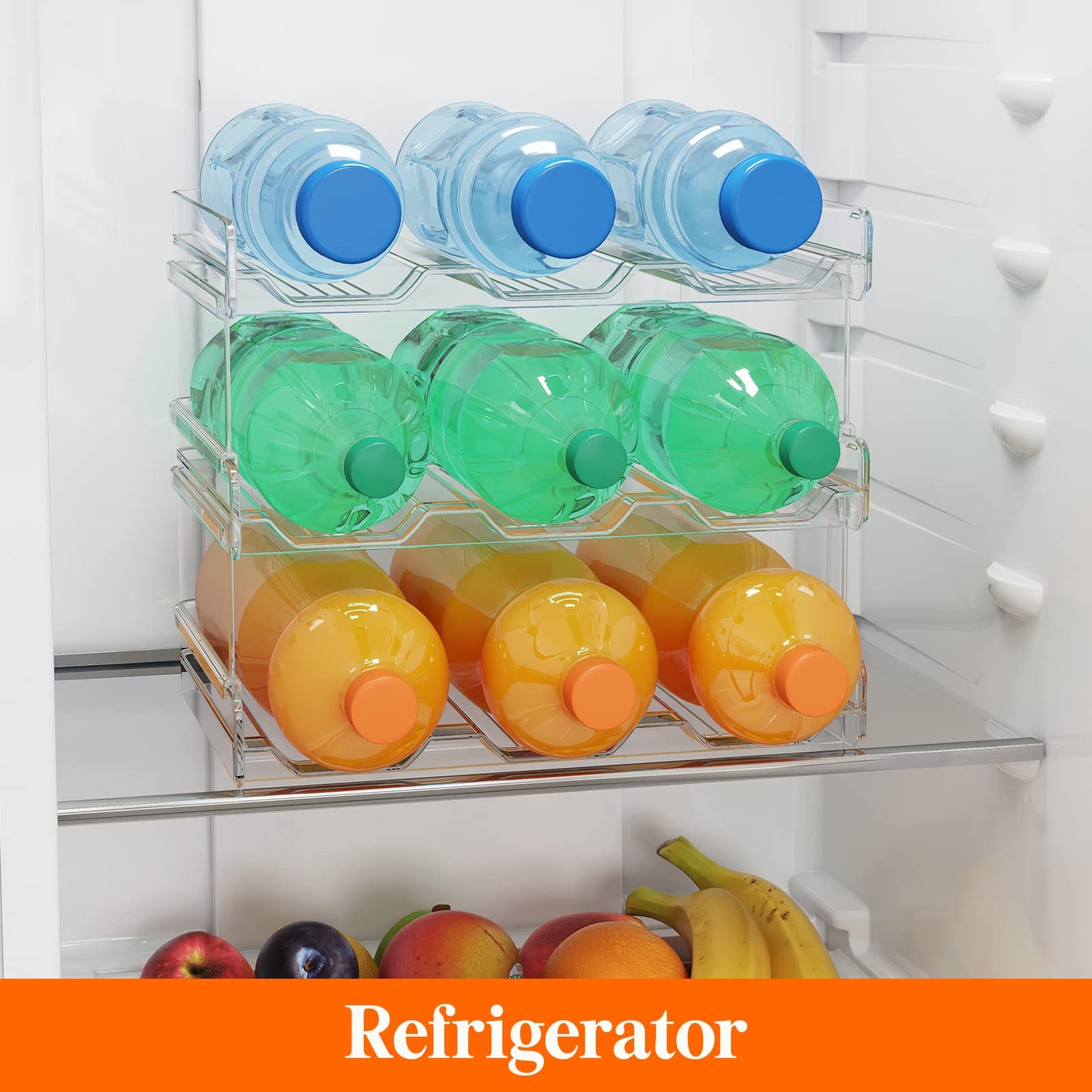 Lifewit Stackable Water Bottle Organizer for Cabinet, Plastic Bottle Holder Fits Bottles & Tumblers up to 3.8" Diameter, Pantry, Countertop & Fridge, Holds 6 Bottles