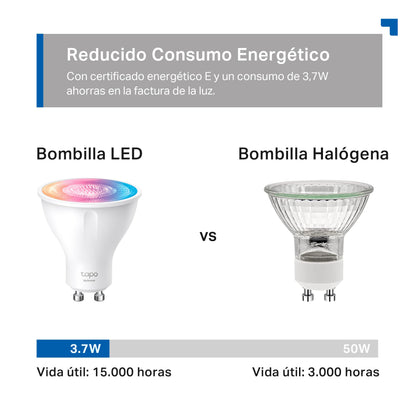 TP-Link Tapo L630 (2-Pack) GU10 Smart LED Smart WiFi Bulb, RGBW Multicolor, 16 Million Colors, Amazon Alexa, 350 Lumens, 3.7W, Energy Saving, Pack of 2, packaging may vary