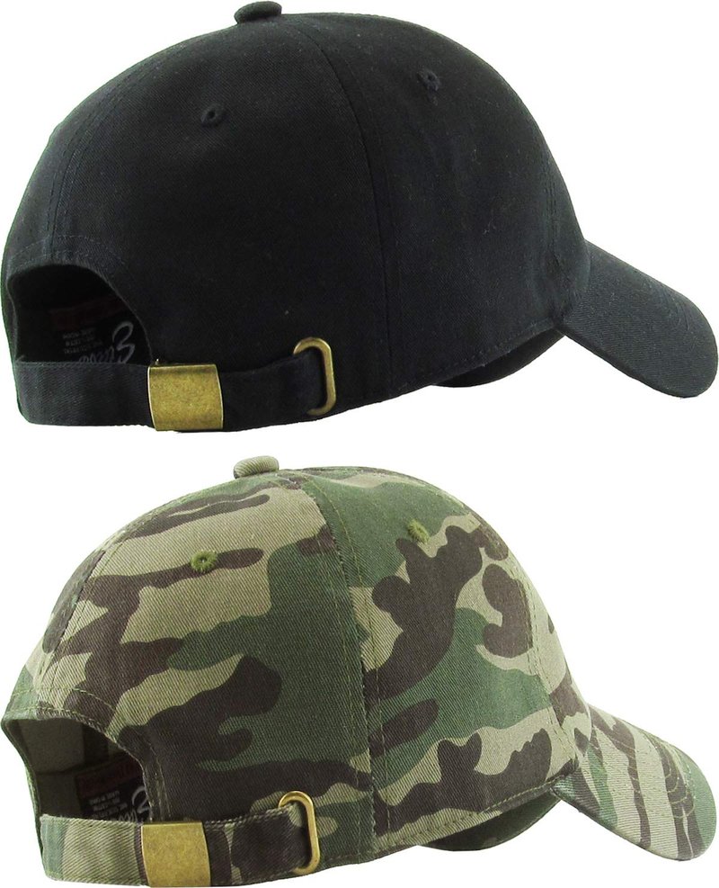 KBETHOS Classic Cotton Dad Hat Bundle Adjustable Unconstructed Plain Cap (One Size, Black + Camo (2 Pack))