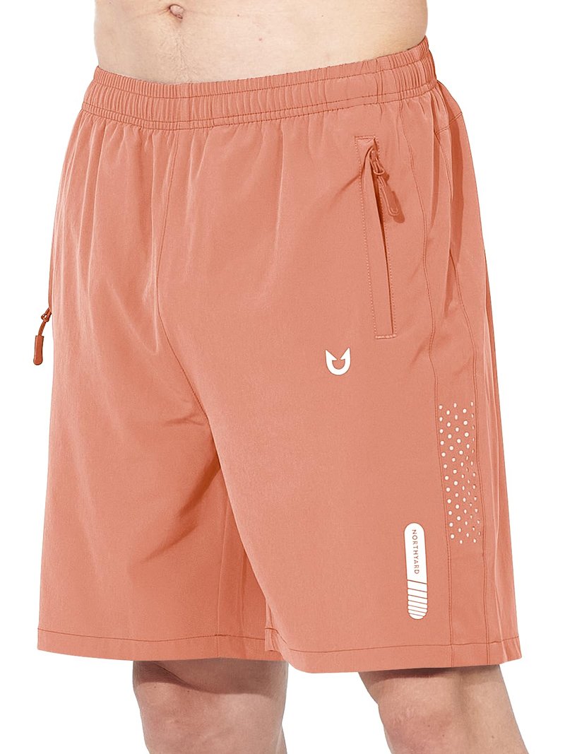 NORTHYARD Men's Athletic Running Shorts Gym Workout 7"/9"/5" Quick Dry Lightweight Sports Basketball Tennis 3 Zipper Pockets PINKORANGE S
