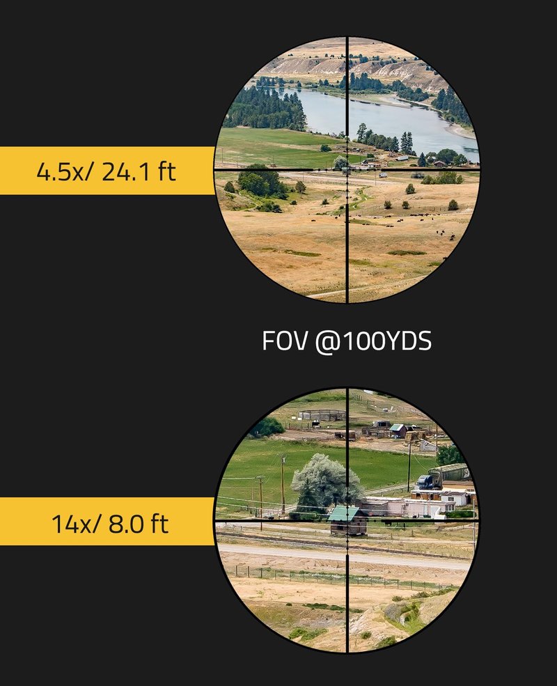 CVLIFE EagleFeather F02 4.5-14x50 Rifle Scope with Side Focus Parallax Adjustment, Illuminated Mil-Dot Reticle, 30mm Tube Long Range Rifle Scope for Hunting, SFP Riflescope with 20mm Scope Rings