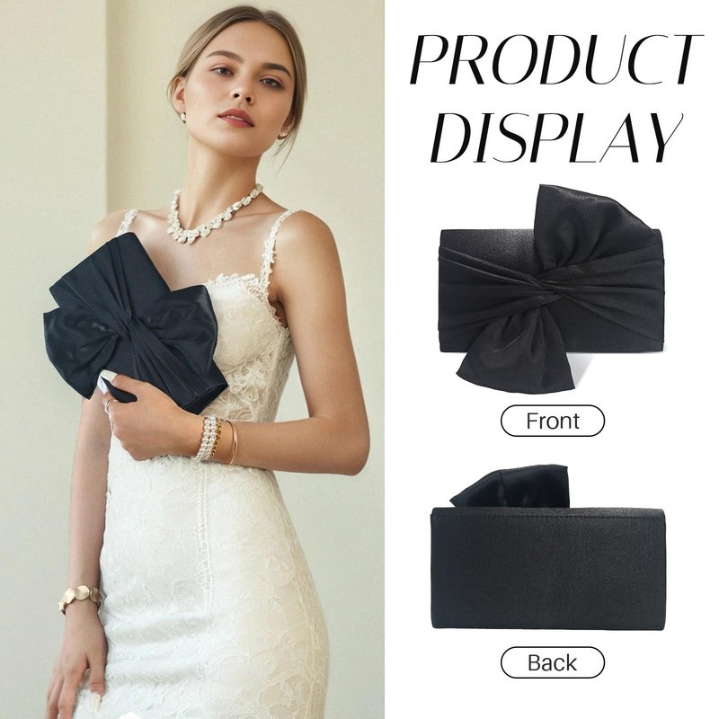 Nefokfdus Satin Evening Bag Bow Flap Clutch Purse for Women,Elegant Clutch Handbag for Formal/Party/Prom/Wedding