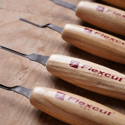 Flexcut Wood Carving Tools 1.5mm Mixed Profile Micro Tool Set of 6 MT910, 1095 High Carbon Steel Blades, Made in U.S.A.