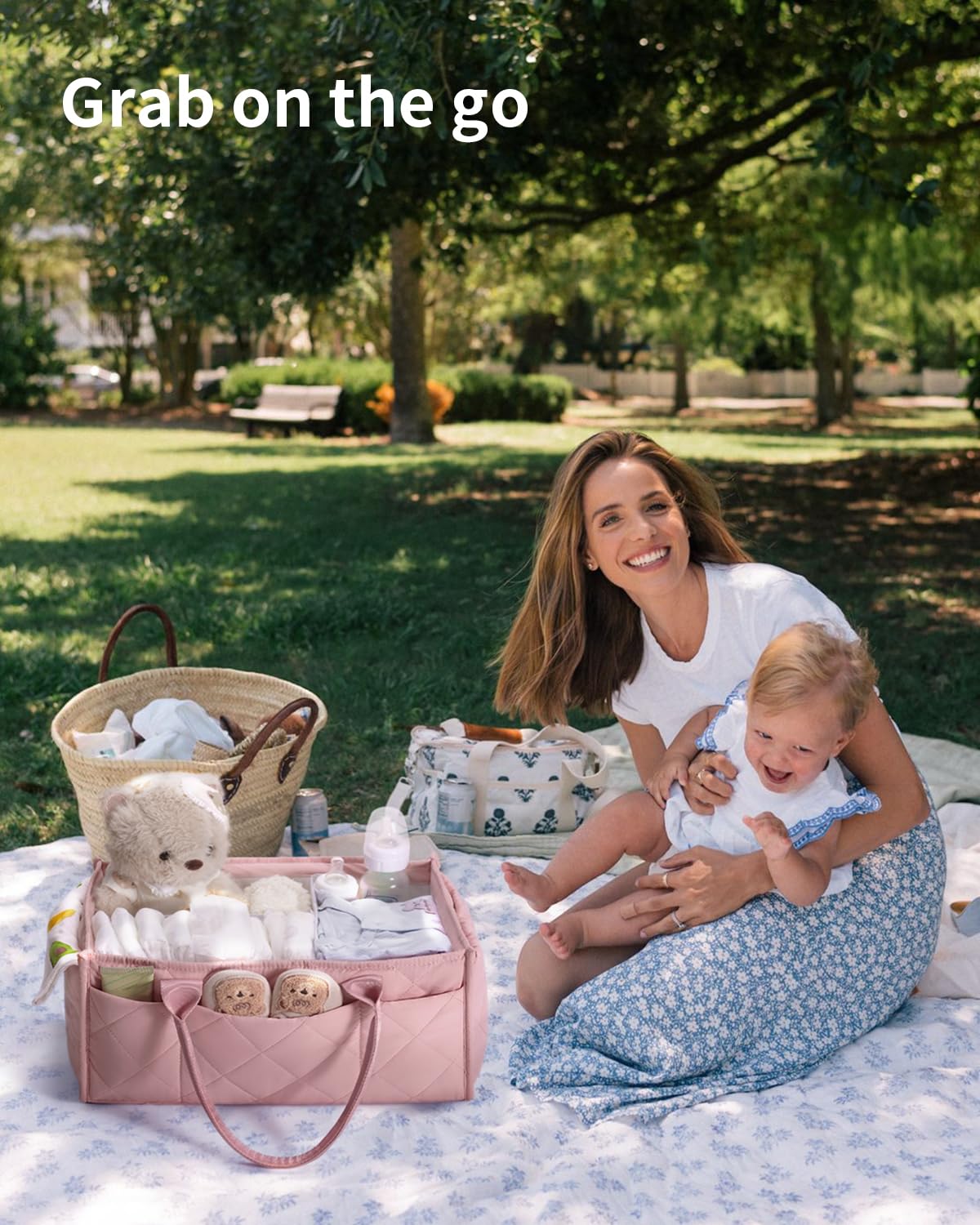 CEI-CEI Baby Diaper Caddy Organizer Large Nursery Storage Basket with Handles for Newborn Essentials, Portable Car Organizer for Diapers(Pink)