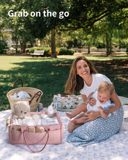 CEI-CEI Baby Diaper Caddy Organizer Large Nursery Storage Basket with Handles for Newborn Essentials, Portable Car Organizer for Diapers(Pink)