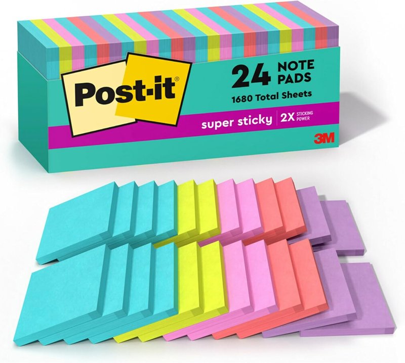 Super Sticky Notes - 24 Pads, 3x3 in. | 2X Sticking Power, Supernova Neons Collection
