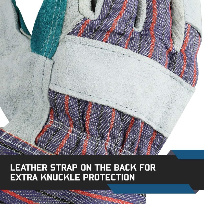 Glove Station Heavy Duty Double-Layer Cowhide Split Leather Palm Work Gloves with Rubberized Safety Cuff (Large (L), 12-Pack)