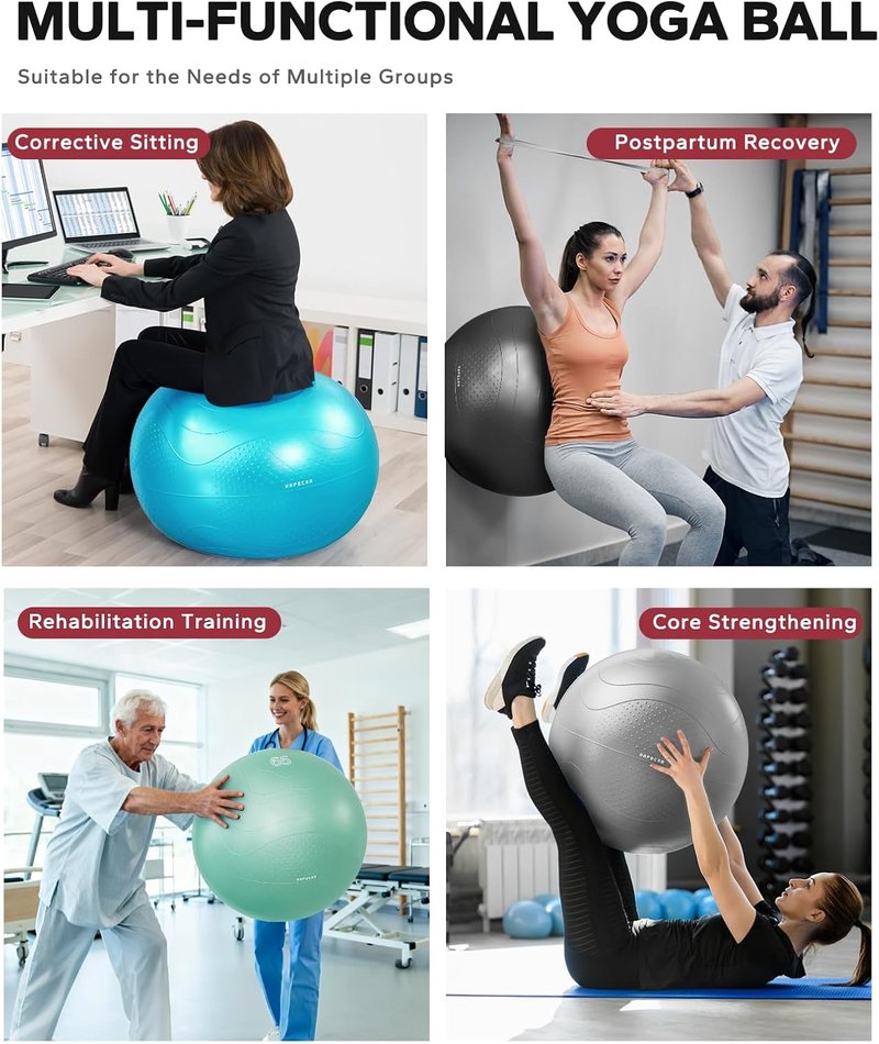 Exercise Ball - Anti-Burst Slip-Resistant Yoga/Pilates Ball for Core Training | 22''/26''/30'' Sizes, Includes Quick Pump & 3 Resistance Bands