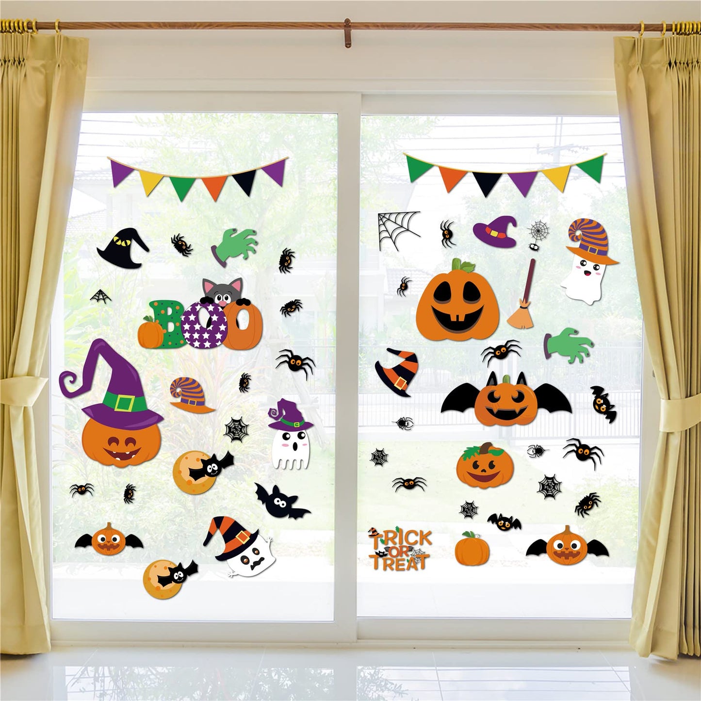 232 Pcs Halloween Decorations Window Clings Decals, 10 Sheet Large Halloween Black Spiders/Cute Pumpkins Stickers Decorations, Halloween Window Stickers for Kids/School/Home/Office Supplies