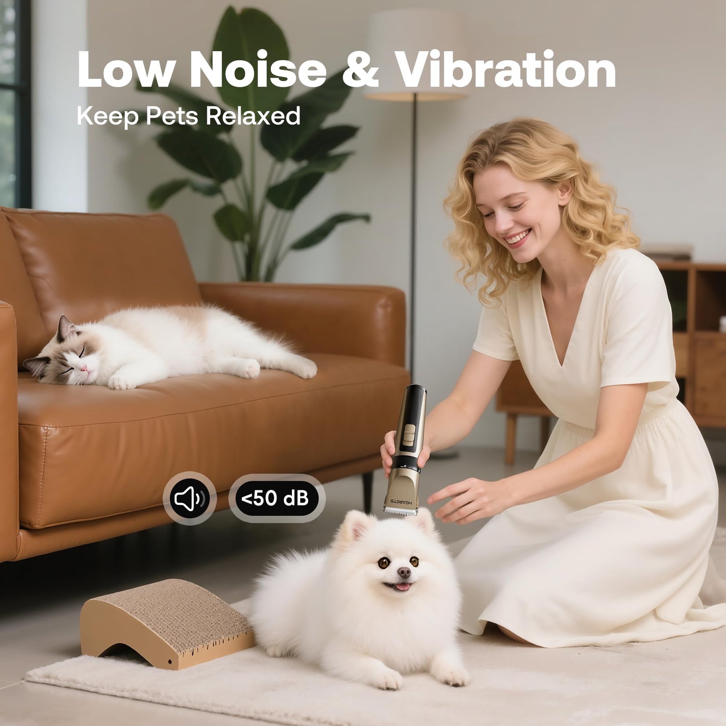 HEAPETS Dog Grooming Clippers, Low Noise, Electric Quiet, Adjustable Clipper Comb, Rechargeable Cordless Dog Hair Clippers for Dogs Cats Pets, Gold