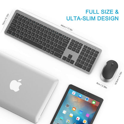 seenda Wireless Keyboard and Mouse Set, SK38 Ultra Slim Quiet USB Wireless Keyboard and Mouse Full Size QWERTY UK Layout with Numeric Keypad for Windows PC, Laptop, Computer, Black and Grey
