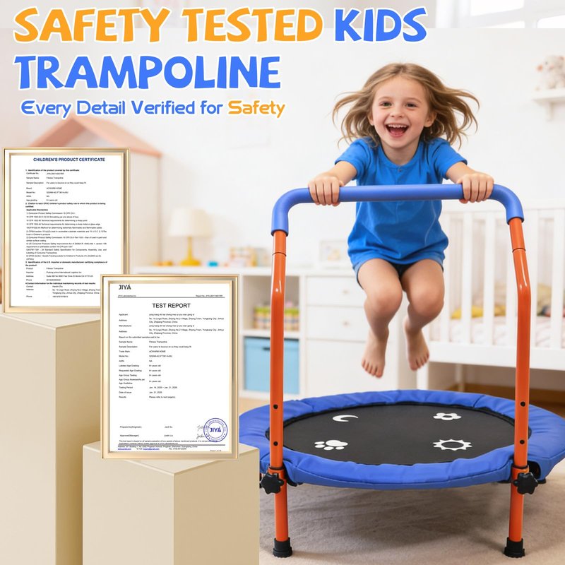 ACWARM HOME 36" Trampoline for Kids - ASTM Certified Foldable Toddler Trampoline Indoor/Outdoor, Mini Rebounder with Foam Handle, Safe Quiet Stable, Easy to Assemble, Gift for Kids