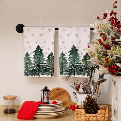 ARKENY Christmas Kitchen Towels Set of 2,Green Xmas Tree Snowflake Dish Towels 18x26 Inch Drying Dishcloth,Farmhouse Nobel Home Decoration AD140