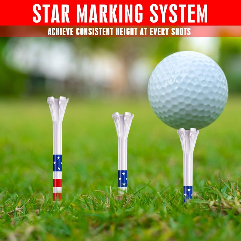 CHAMPKEY 5-Prong Plastic Golf Tees 120 Pack - Star and Stripe Marking System Golf Plastic Tees - Includes 100 Pcs 3-1/4" and 20 Pcs 1-1/2" Plastic GLF Tees (3-1/4")