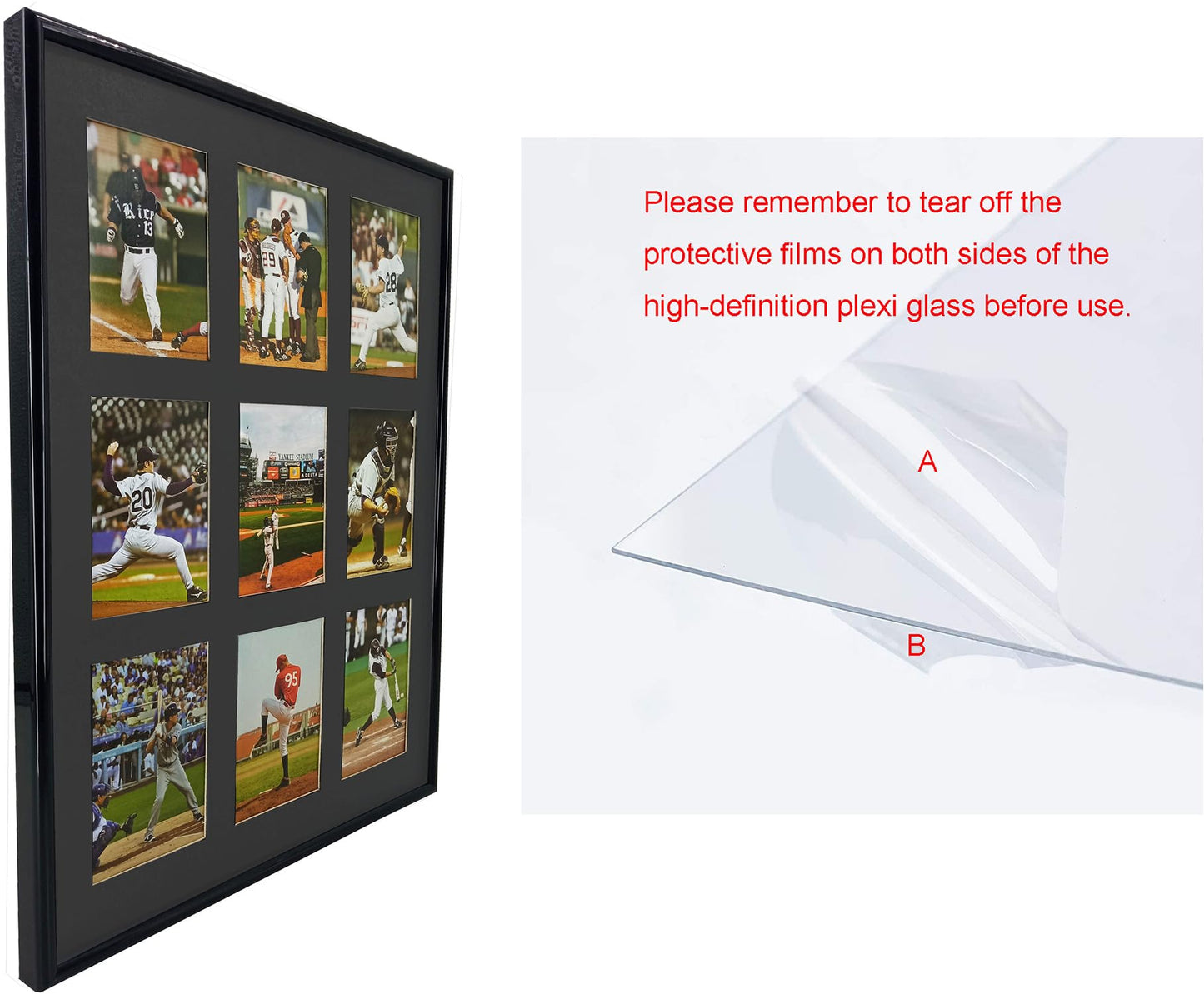 Trading Card Display Frame for 9 Standard Cards, 2 Pack, UV Protection, Black Pasted Double Mats, Sports Card Collector Wall Display, Holder for Baseball Basketball Football Hockey Standard Cards
