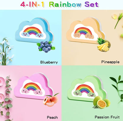 Rainbow Bath Bombs Gift Set, Handmade Organic 4 Pcs Bath Bombs for Kids Girls, Natural Kid Bubble Bath Fizzy, Stocking Stuffers for Kids, Christmas Gifts for Kid Women