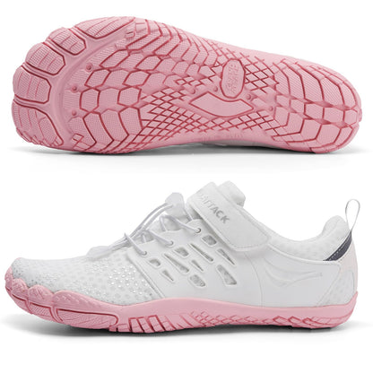 Grand Attack Barefoot Shoes Women,Wide Toe Box Minimalist Zero Drop Walking Shoes Lightweight Cross Training Trail Running Wrestling Weightlifting Fitness Gym Sneakers White Pink Size 8.5