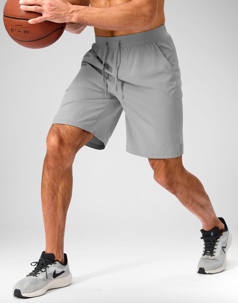 Soothfeel Men's Running Shorts with Zipper Pockets 9 Inch Lightweight Quick Dry Gym Sports Athletic Workout Basketball Shorts for Men (Light Grey, XXXL)
