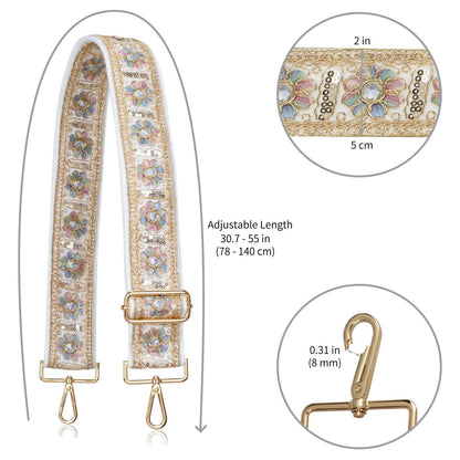 ALLZEDREAM Purse Strap Crossbody Replacement Handbag Shoulder Bag 2" Wide Adjustable Embroidered Lace Sequins