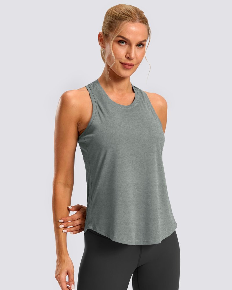 G Gradual Women's Workout Tank Tops Racerback Athletic Yoga Tops Loose Fit Sleeveless Running Gym Sports Shirts for Women(Sage Grey Heather,XXL)