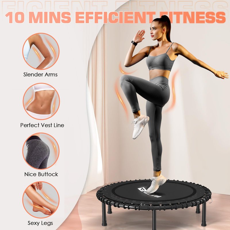 BCAN 450/550LBS Rebounder Trampoline for Adults, 40"/48" Foldable Mini Trampoline with Durable Bungees, Quiet & Stable Exercise Rebounder Trampoline for Indoor/Garden Workout- 40IN-Black