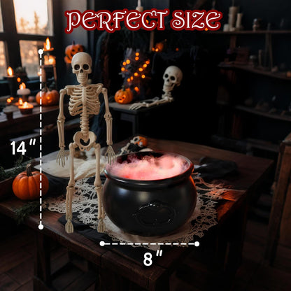 Halloween Decoration, Ultrasonic Mist Maker Fogger with Black Witch Cauldron Halloween Skeleton Splash Guard, Spooky Hocus Pocus Party Halloween Decor for Home Table Kitchen Garden