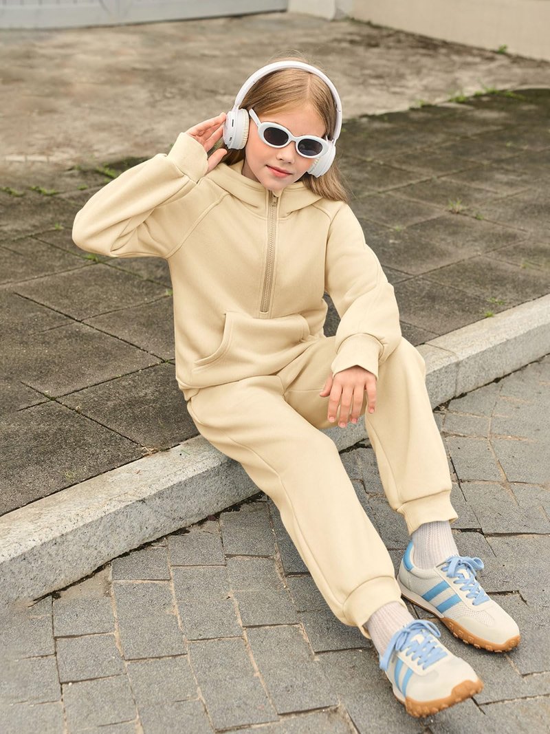 Girls 2 Piece Outfits Sweatsuit Kids Fleece Half Zip Hoodies Sweatshirt and Sweatpants Set with Pockets
