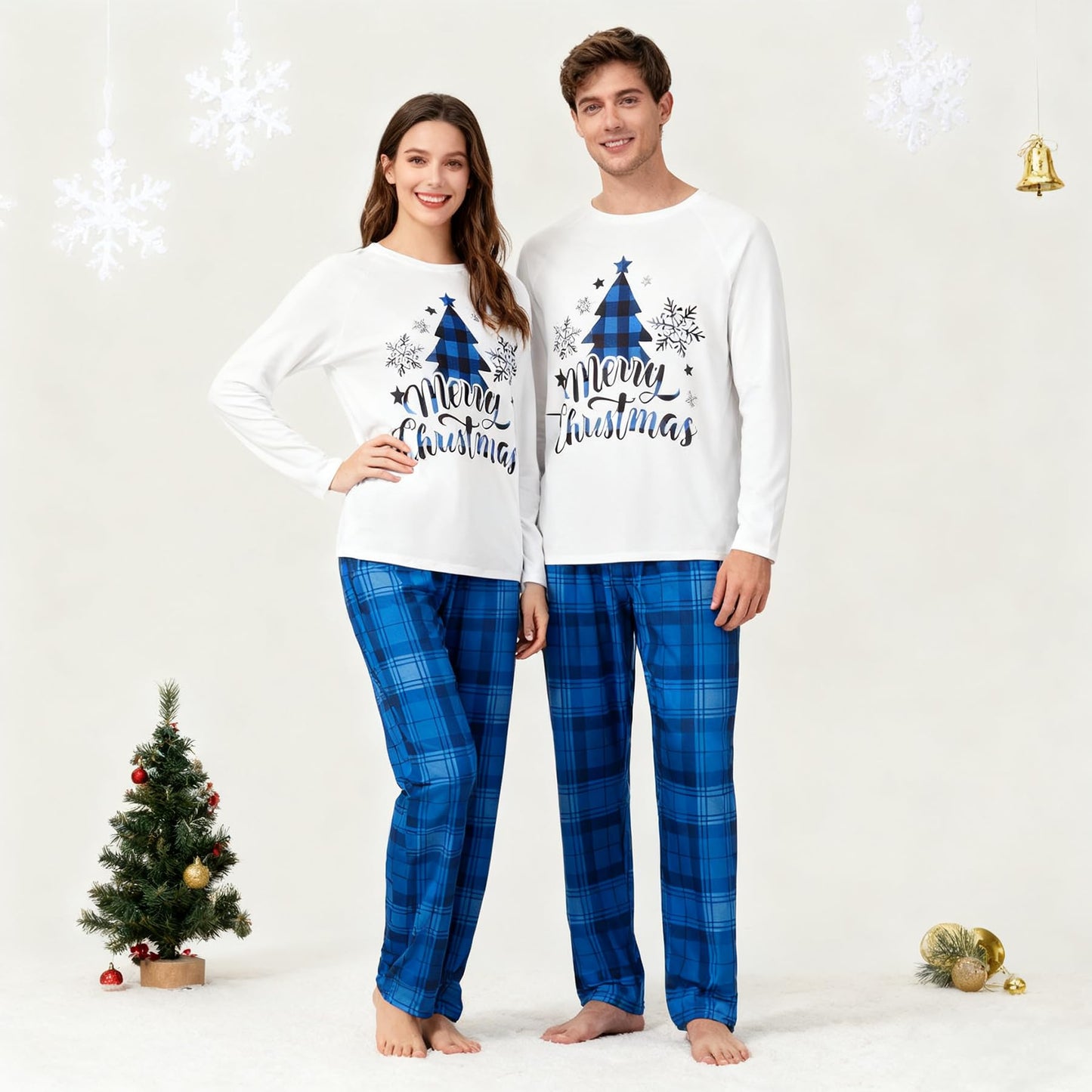 Awoscut Christmas Family Matching Pajamas Sets Christmas PJ's Letter Print Top and Plaid Pants Jammies Sleepwear (#b-7, Dog, M)