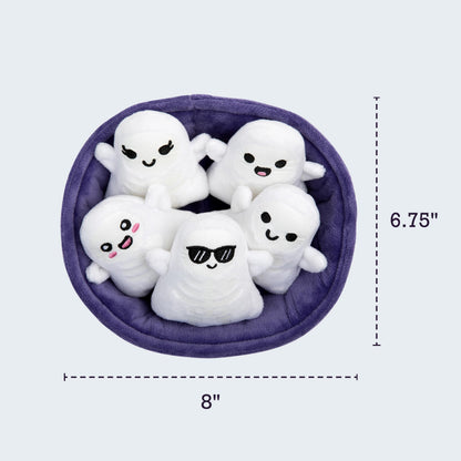 WHAT DO YOU MEME? Emotional Support Ghosts by Relatable, Cuddly Stuffed Animals, Plushies, and Cute Stuff, Great Gift Ideas for Loved Ones of All Ages, Includes 5 Plushies with Carrying Basket