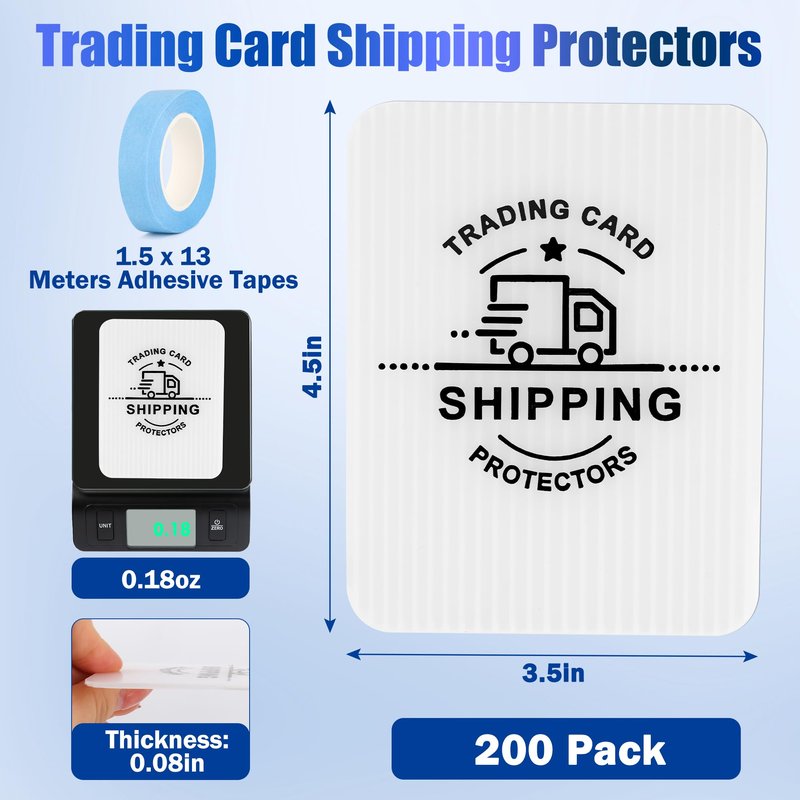 200 Pack Trading Card Shipping Protectors with Tape Rolls, AHIER 3.5'' x 4.5'' Plastic Cardboard Inserts for Bubble Mailers, Translucent Semi Rigid Precut Card Savers for Mailing Shipping Supplies