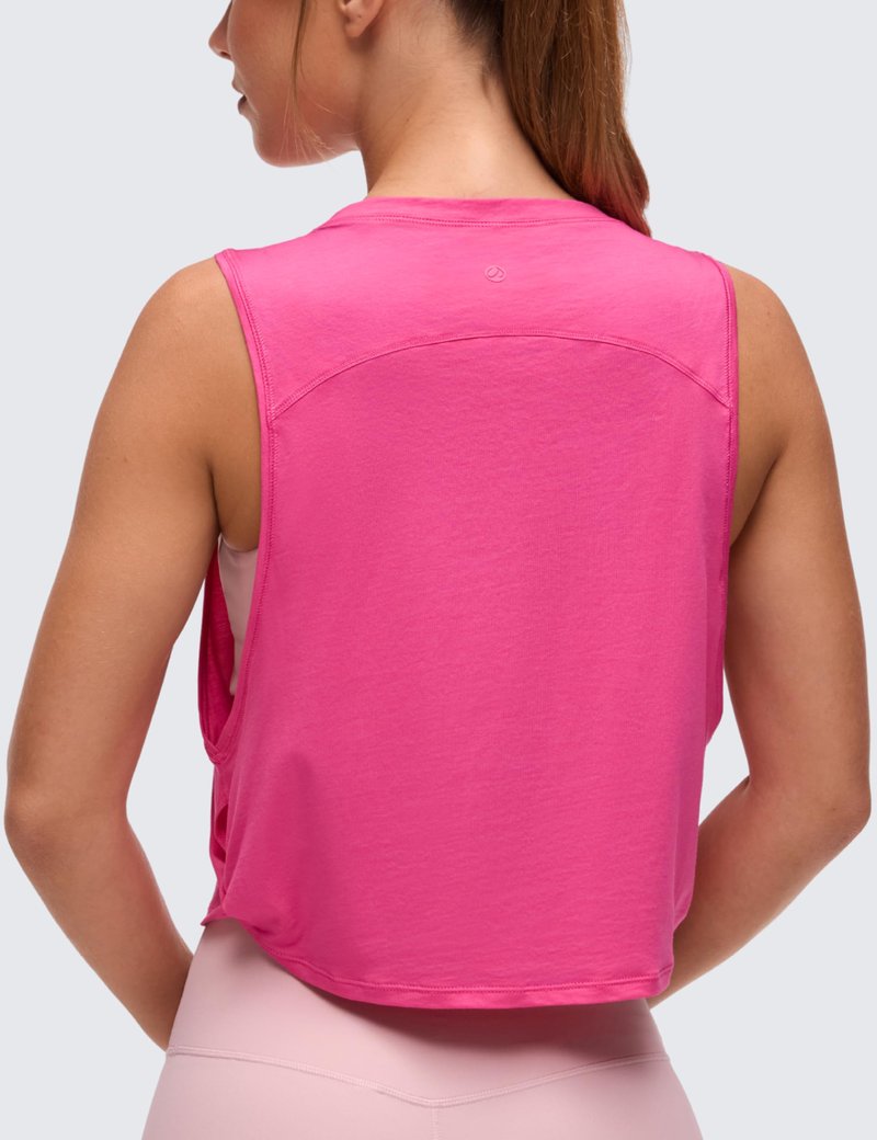 CRZ YOGA Pima Cotton Large Armhole Tank Tops for Women - Workout Sport Athletic Yoga Running Gym Loose Crop Sleeveless Shirts Sonic Pink Large