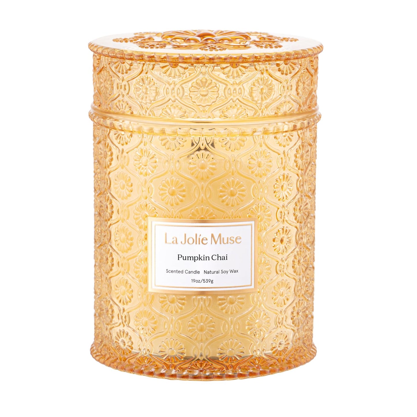 LA JOLIE MUSE Pumpkin Candle, Fall Candles for Home Scented, 19 oz Large Wood Wicked Candles, Natural Soy Candle Gifts for Men&Women, 90 Hours Long Burning, Pumpkin Chai