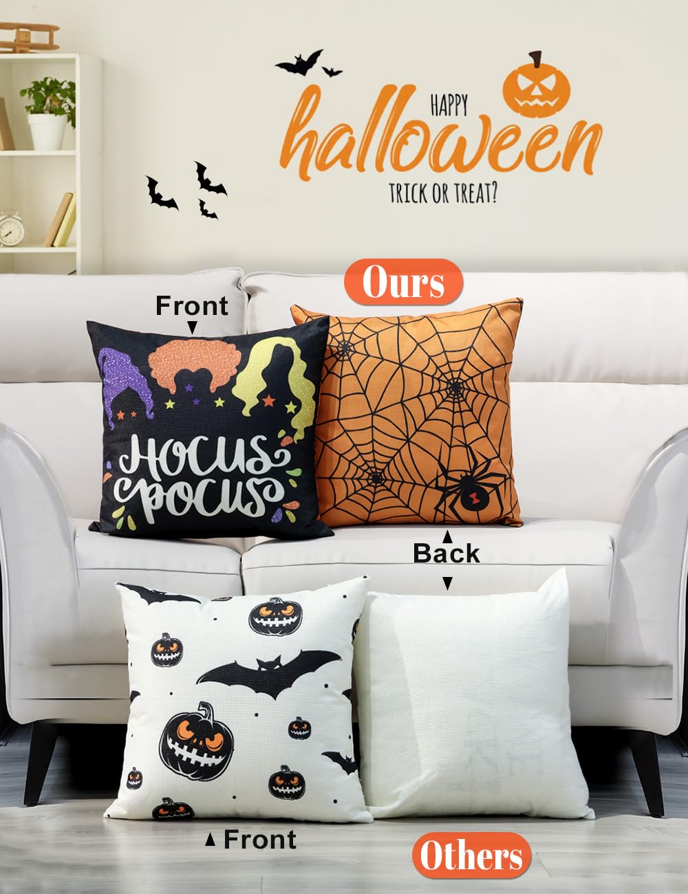 TOYPOPOR Halloween Decorations Double-Side Printing Pillow Covers 18'' x 18'' Set of 4, with 8 Cute Halloween Decor Patterns, Invisible Zipper, Durable Soft Linen Throw Pillow Covers Outdoor Indoor