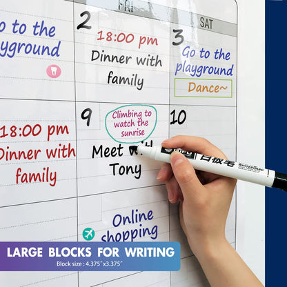 Dry Erase Four Month Laminated jumbo Wall Calendar, 46" x 63", Huge quarterly Laminated Erasable White Board, Giant 120 day Family Whiteboard Schedule Planner, Large Multi Month Reusable Poster