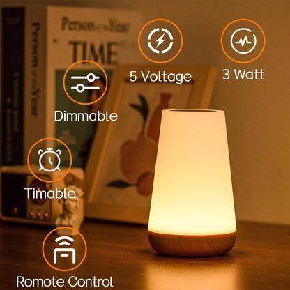 Night Light, LED Touch Bedside Table Lamp, 13 RGB Colours Changing, 5 Brightness Level Switch, Timing Function, Rechargable Remote Control Dimmable Light for Bedroom, Living Room