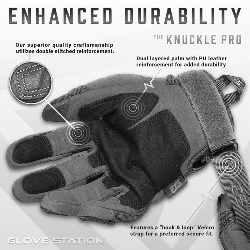 Glove Station Gloves for Men – Touchscreen Utility Gear with Hard Knuckle Protection Used in Motorcycle, Airsoft, & Outdoor Work Gray - Hard Knuckle Medium