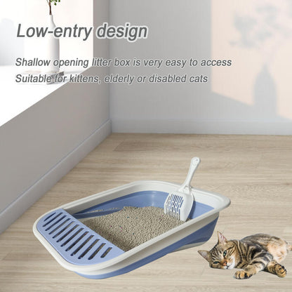 chuyouan Senior Cat Litter Boxes, Collapsible Open Low Entry Cat Litter Pan with Scoop Travel Cat Potty Pan Foldable Pet Toilet for Sick Disabled Older Elderly Cats Pink 20.9x15.7x5.7 inch