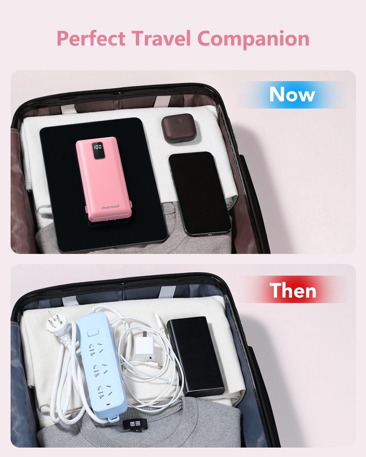 Charmast Portable Charger with Built-in Cables & Wall Plug, 10000mAh Portable Power Bank, External Battery Pack Travel Essentials Compatible with iPhone 16/15/14/13, Samsung, iPad etc