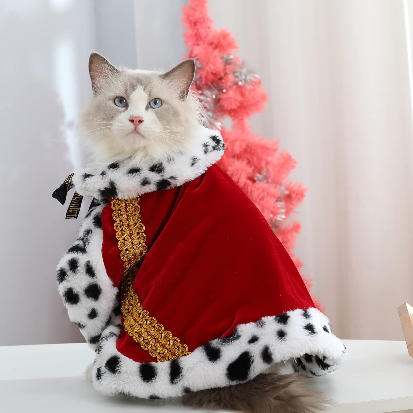 Lovelyshop pet serial Lux Fur Cat Dog Cloak for Halloween costumes, King Queen prince and princess cosplay-S