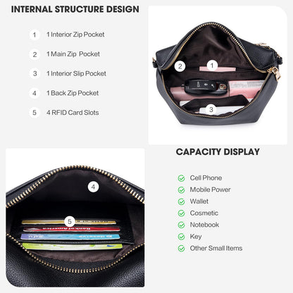 Roulens Crossbody Bag for Women Fashion Waist Packs Soft Vegan PU Leather Belt Bag Large Capacity Shoulder Bag with Adjustable and Removable Wide Strap
