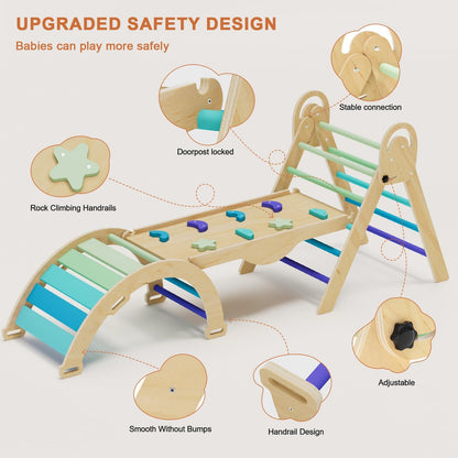 ElegantCrafts Pikler Triangle Set with Cushion, Montessori Climbing Set, Indoor Climbing Toys, Indoor Playground Jungle Gyms, 9 Combinations Climbing Toy Set for Toddler, Baby, Kids 1-4