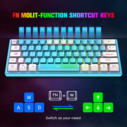 60% Gaming Keyboard and Mouse Combo Duble Color Keycaps Samll RGB Backlight Mechanical Feeling and Mechanical RGB 6400 DPI Honeycomb Optical Mouse,Gaming Mouse pad for Gamers and Typists