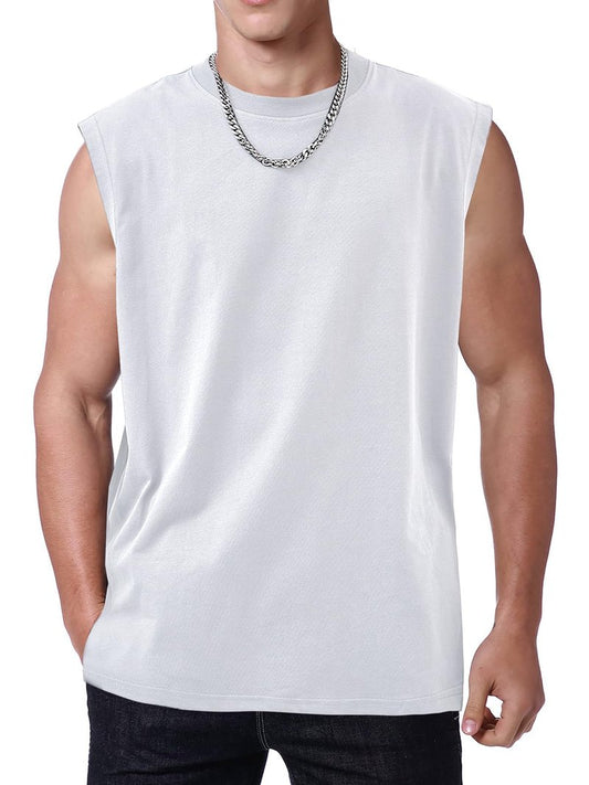 SnowElve Mens Workout Tank Tops Sleeveless Tee Shirts Men Muscle Shirt Gym Cotton T Shirts Running Beach Loose Fit Tee（A-White,S