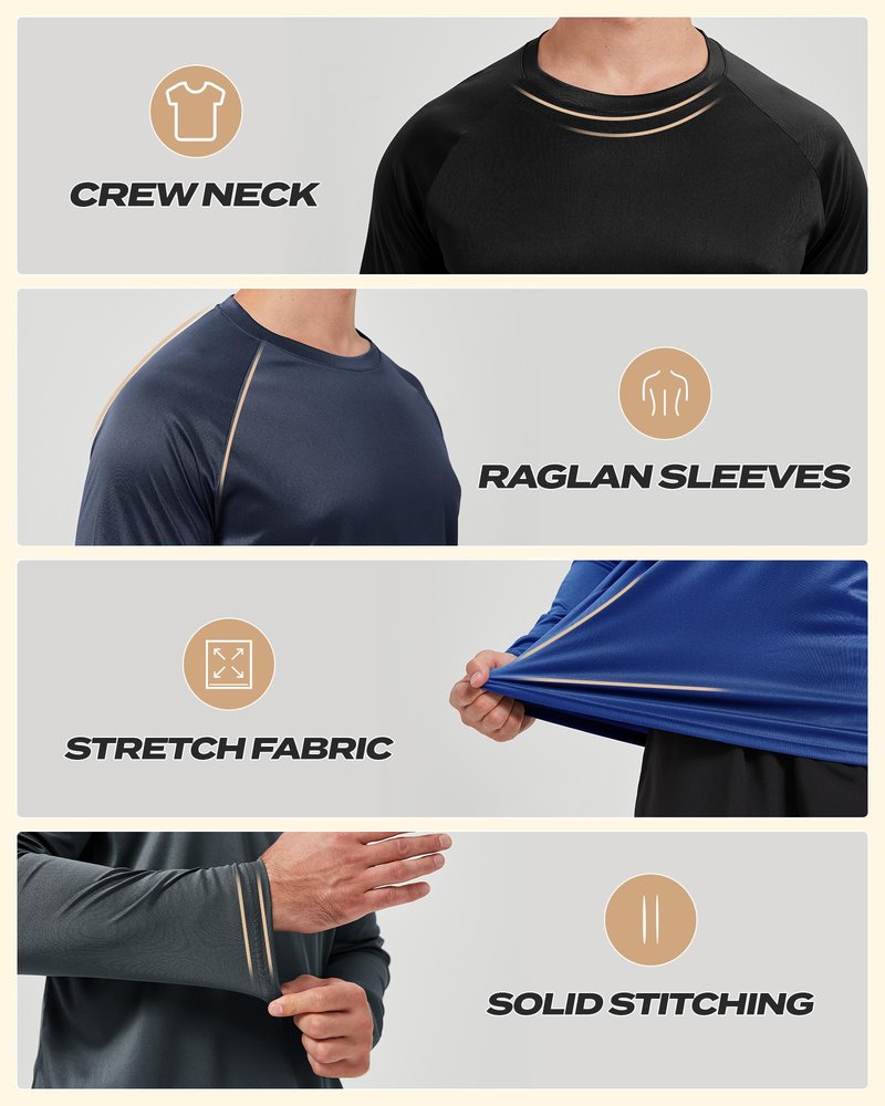 Long Sleeve Shirts for Men - Quick Dry Moisture Wicking UV UPF Sun Protection T-Shirts for Fishing Workout Swim B-White