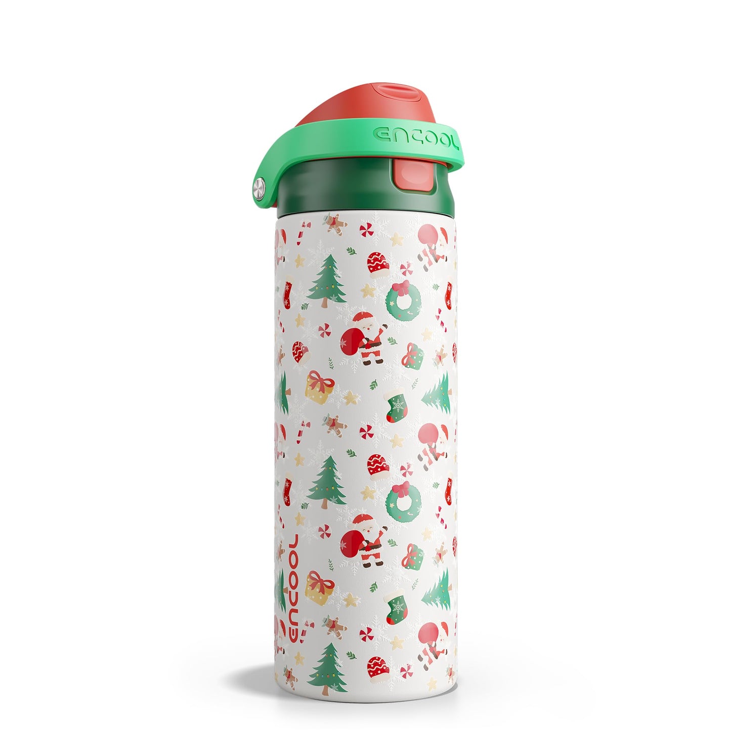 Christmas Insulated Water Bottle with Straw - Leak Proof Stainless Steel Water Bottle for School, Travel, Keeps Cold All Day, One-Touch Flip Lid, Holiday Gifts For Women Men, 24 oz, Santa Parade