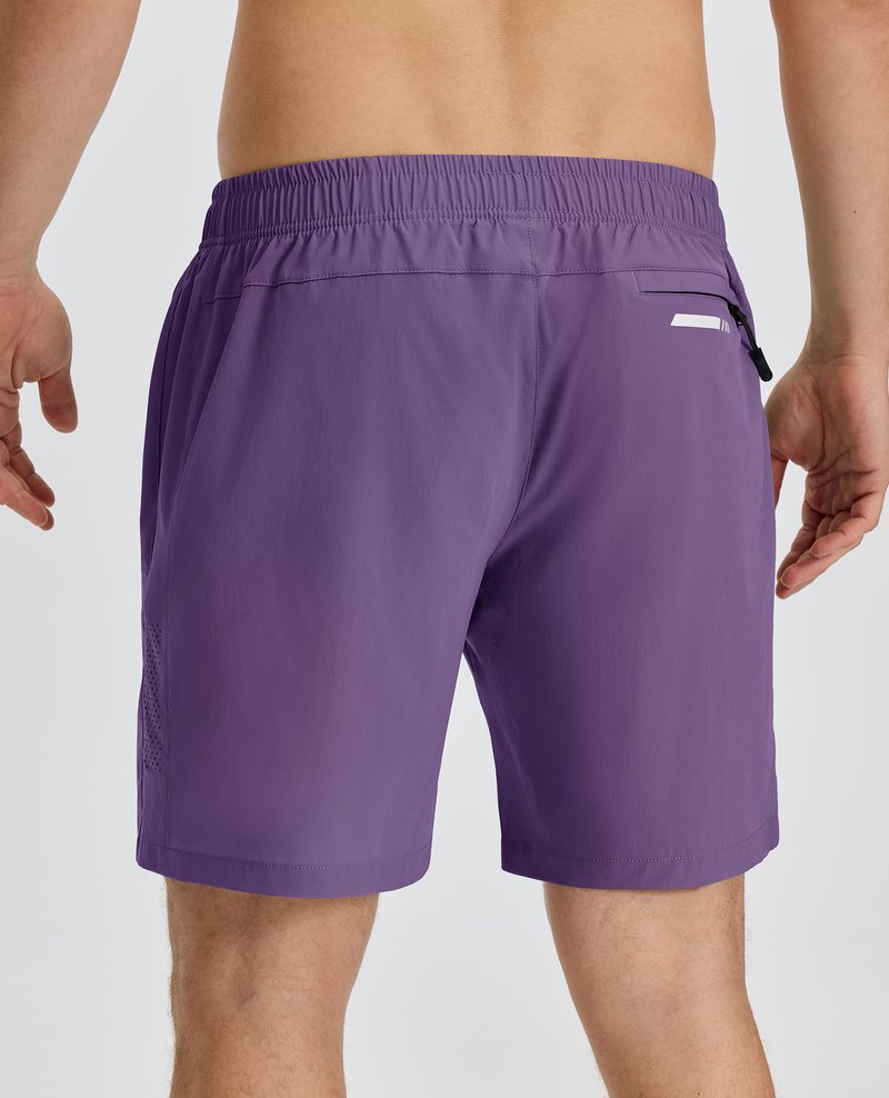 FOGFIRE Men's Athletic Running Shorts with Zipper Pockets Quick Dry Drawstring 7" Gym Shorts for Basketball Workout Jogging-Purple